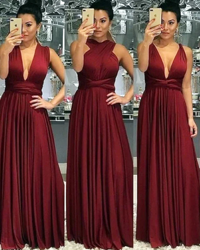 Floor Length Infinity Burgundy Bridesmaid Dresses Convertible Style - MyChicDress