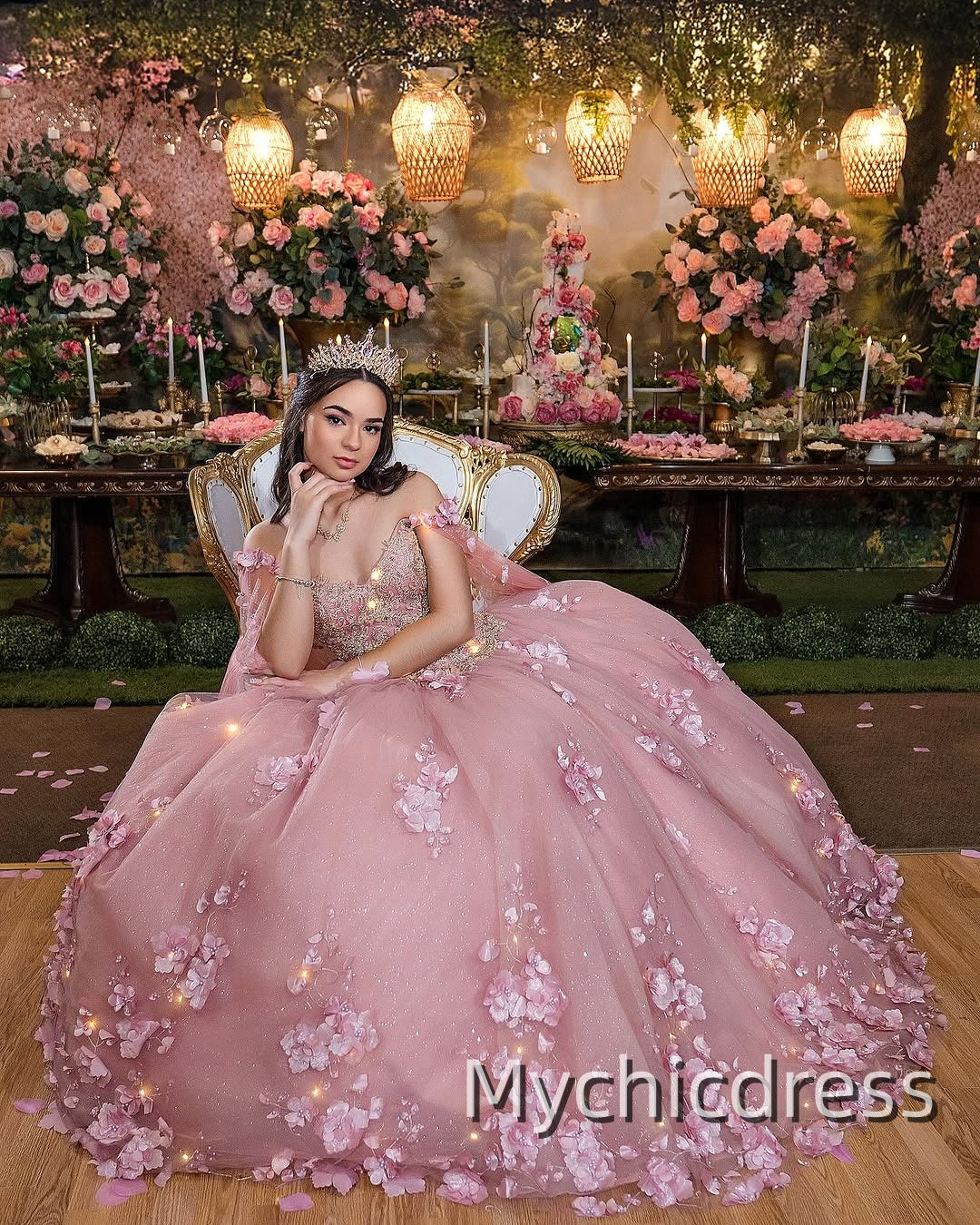 Floor Length Pink Princess Girl Sweet 15 Quinceanera Dress Ball Gowns