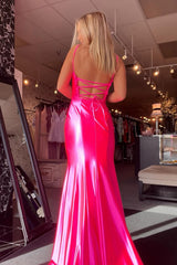 Cheap 2025 Fuchsia Satin Mermaid Long Formal Wears -Mychicdress