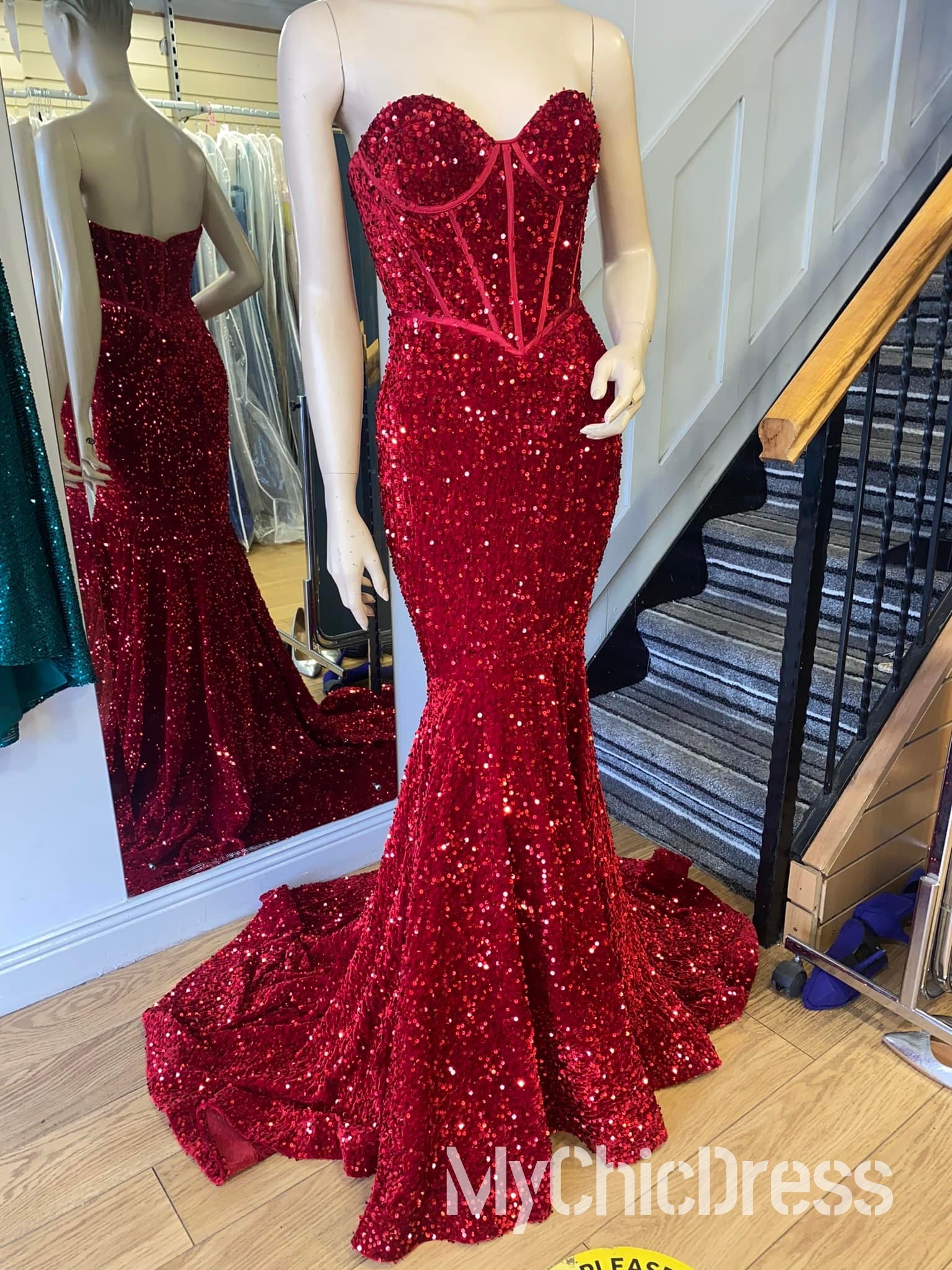 Vestido de fiesta con lentejuelas y purpurina, escote corazón, sin tirantes, formal