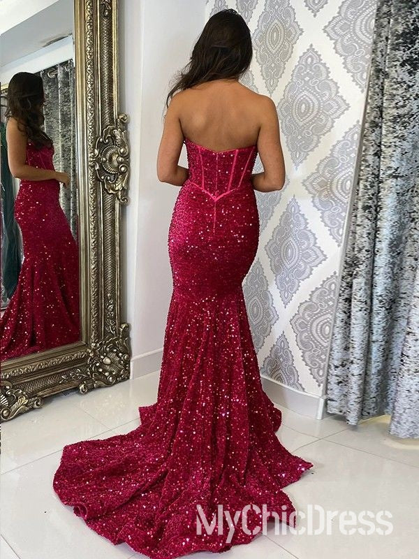 Vestido de fiesta con lentejuelas y purpurina, escote corazón, sin tirantes, formal