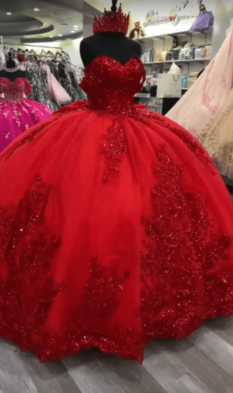 Glitter Princess Red Sequin Quinceanera Dresses Off Shoulder with Bow