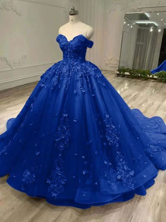 Ball Gown Royal Blue Quinceanera Dress 3D Lace Appliques Dress