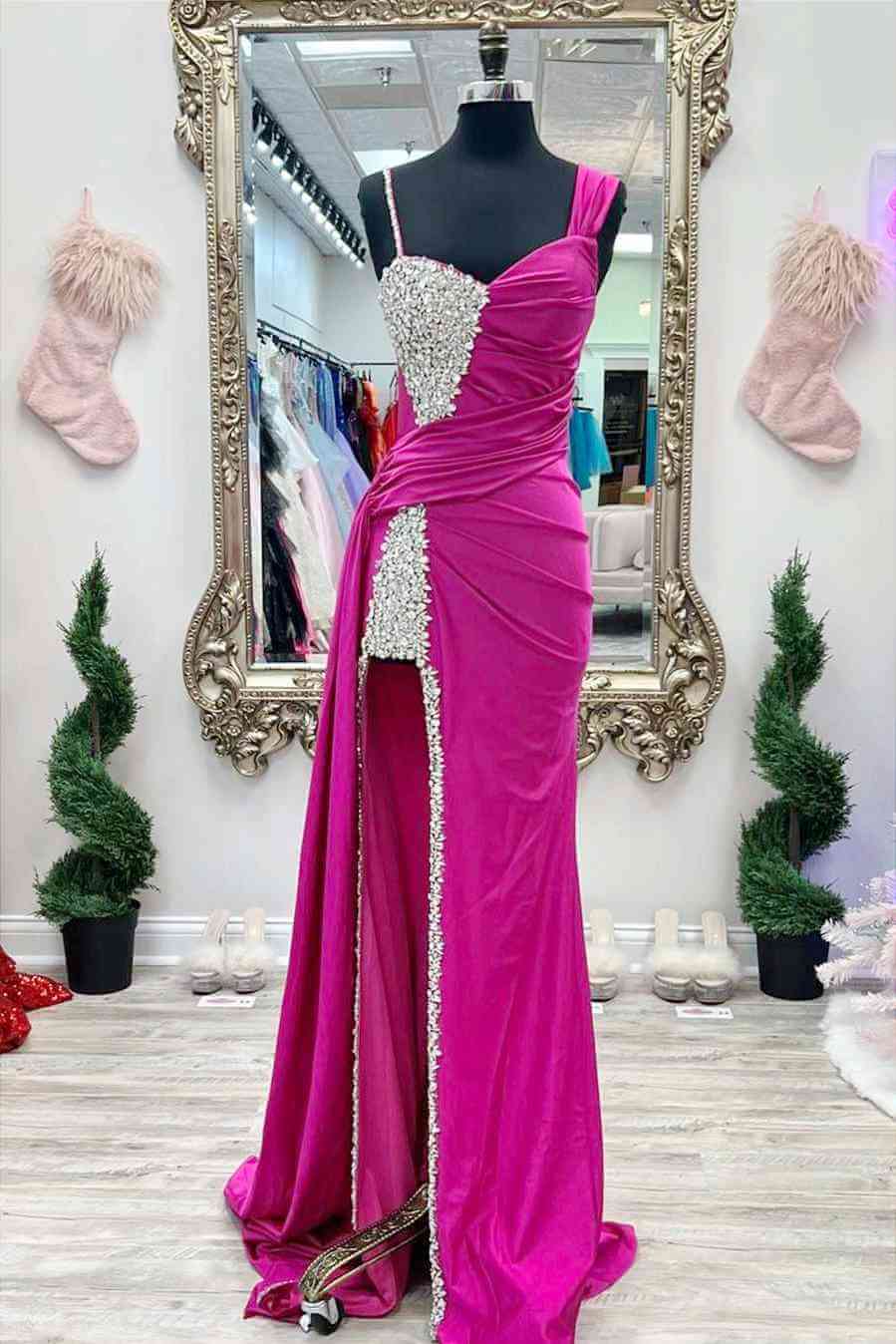 Hot Fuchsia Beaded Prom Dresses 2024 Long Sweetheart Formal Evening dress MyChicDress