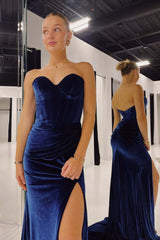 Hot Velvet Long Formal Dresses Royal Blue Prom Dress Mermaid Sweetheart MyChicDress