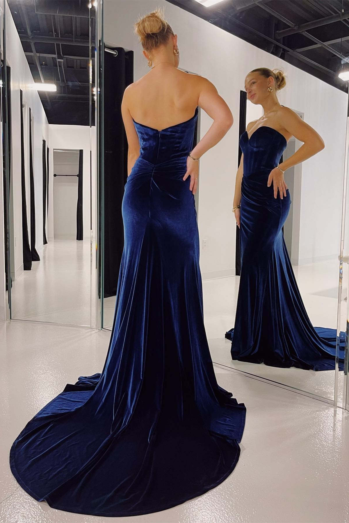 Hot Velvet Long Formal Dresses Royal Blue Prom Dress Mermaid Sweetheart MyChicDress