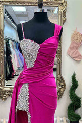 Vestidos de fiesta con cuentas fucsia, vestido de noche Formal largo de novia 2024