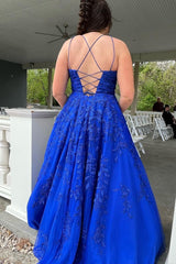 Hot 2025 Royal Blue Lace A Line Long UK Evening Gown