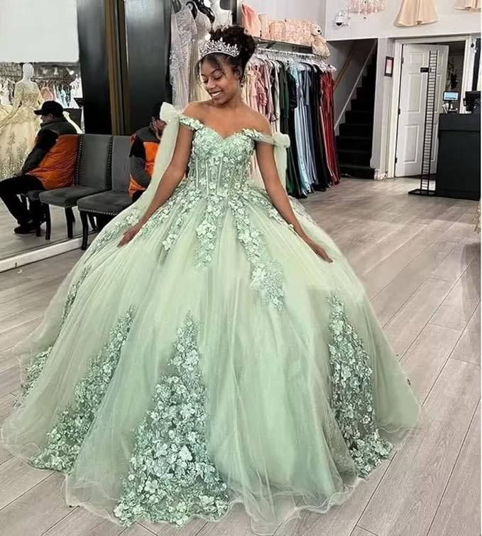 Hot Sage Green Quinceanera Dresses Ball Gown 3D Flowers Sweet 15 Dress - MyChicDress