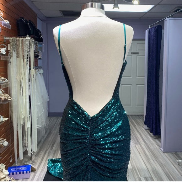 Hot Sequin Emerald Green Prom Dresses Backless Long Evening Dress - MyChicDress
