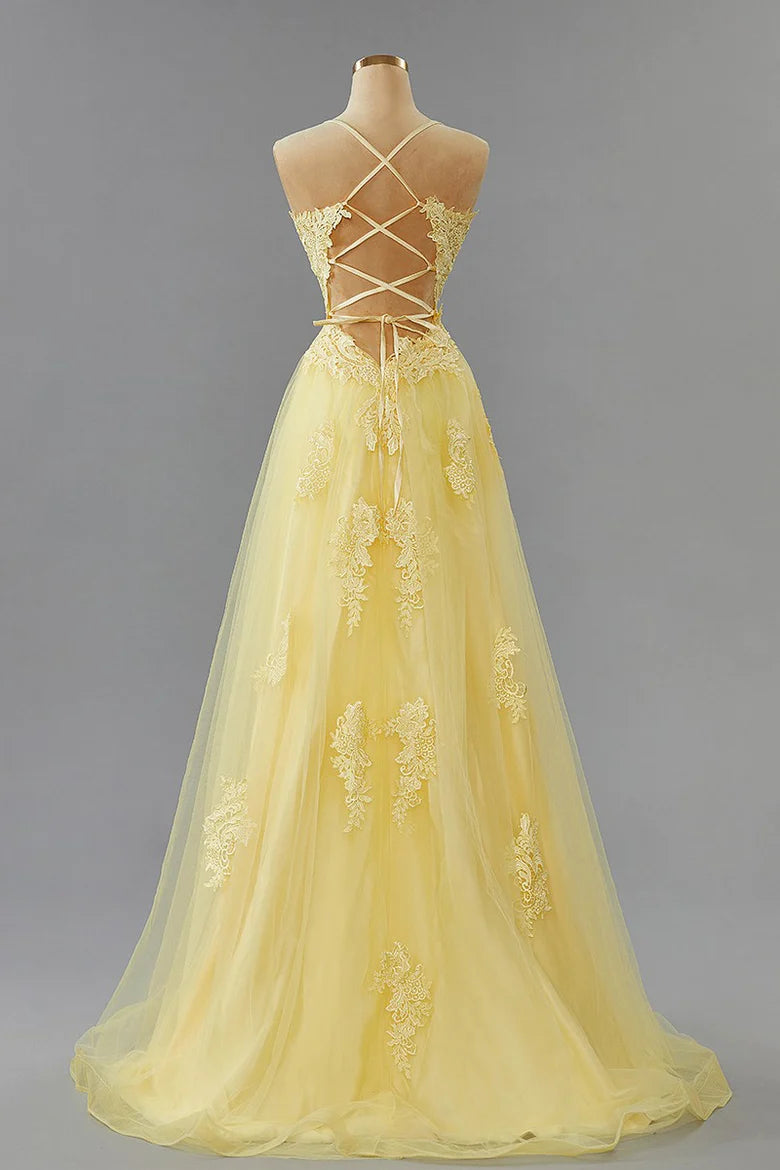 Vestidos de fiesta azules claros largos de encaje baratos Una línea con espalda abierta