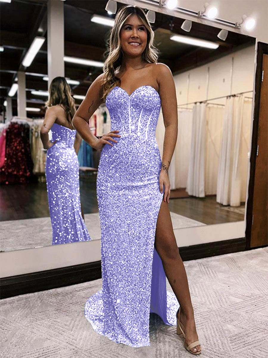 Purple Violet Prom Dresses Velvet Sequin Sweetheart Sleeveless Long - MyChicDress