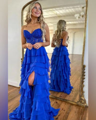 Vestidos formales largos de color rosa con gradas Vestido de fiesta de encaje con corsé Línea A