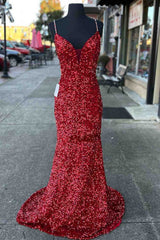 2024 vestidos largos de fiesta lentejuelas rojas con cuentas sirena vestido de noche correas