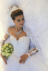 Long Sleeves Vintage Arabic Wedding Dresses Lace Tulle Ball Gowns