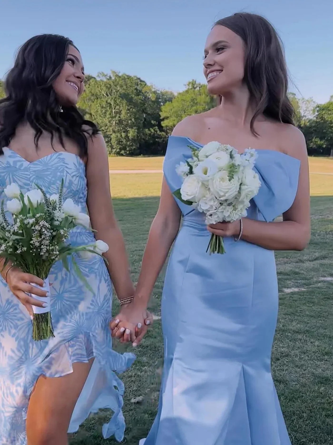 Long Mermaid Light Blue Prom Dress Satin Strapless with Bow - MyChicDress