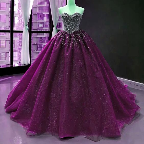 Luxury purple Wedding Dresses Gothic Sweetheart Tulle Quince Dress MyChicDress