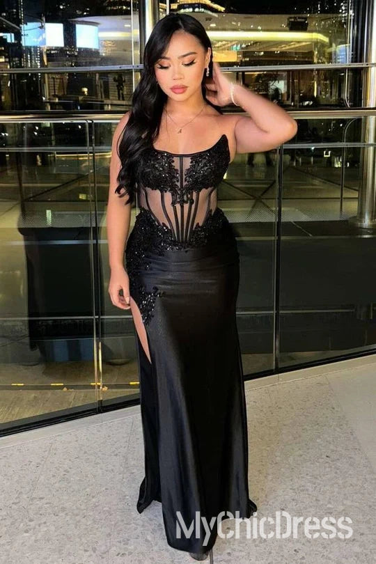 Black Mermaid Strapless Corset Prom Dress For Black Girls Mychicdress
