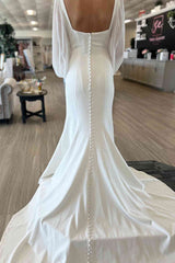 Sirena Marfil Puffy Mangas largas Vestidos de novia minimalistas Satén