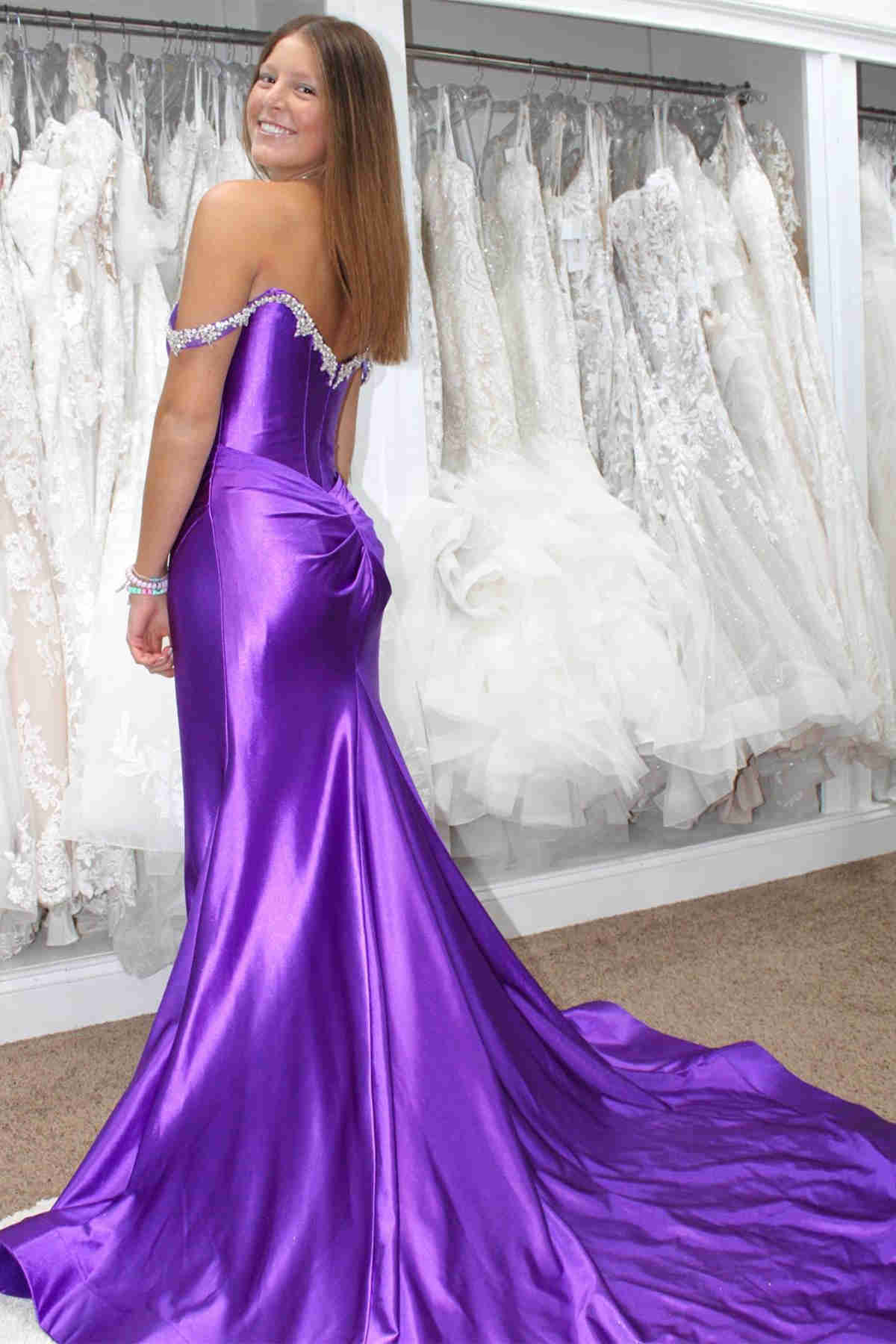 Mermaid Beaded Purple Prom Formal Dress with Slit Mychicdress