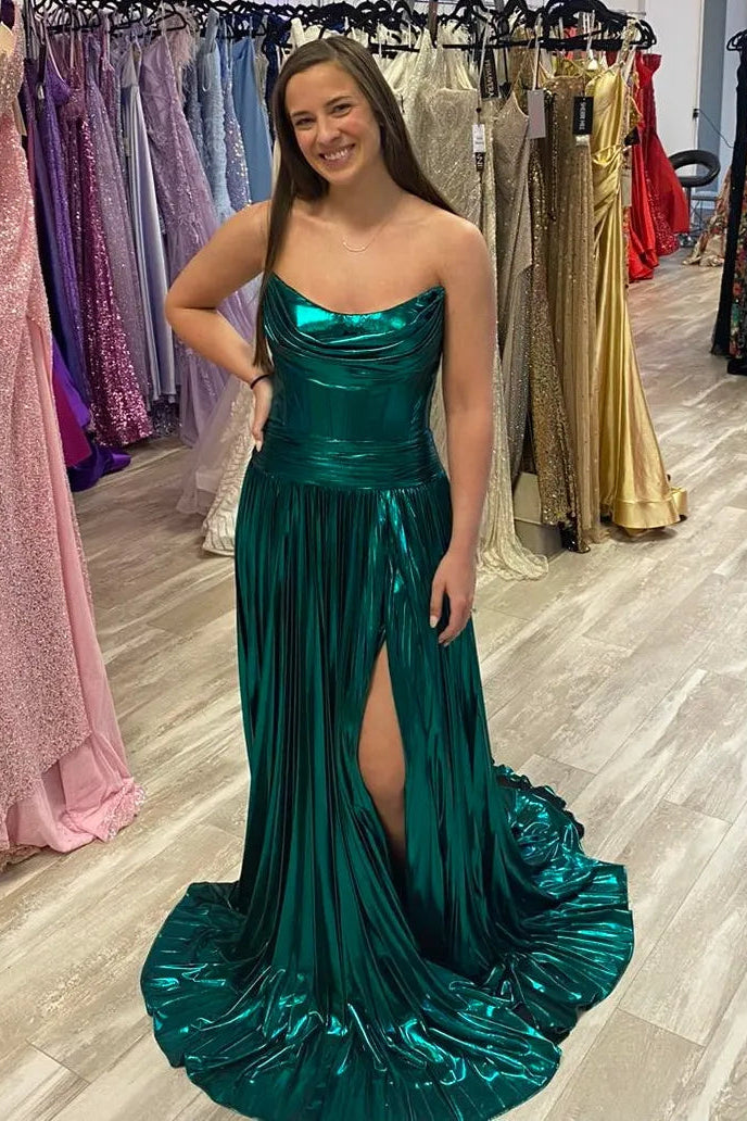 Metallic Emerald Green Prom Queen Dress Strapless Mermaid Mychicdress