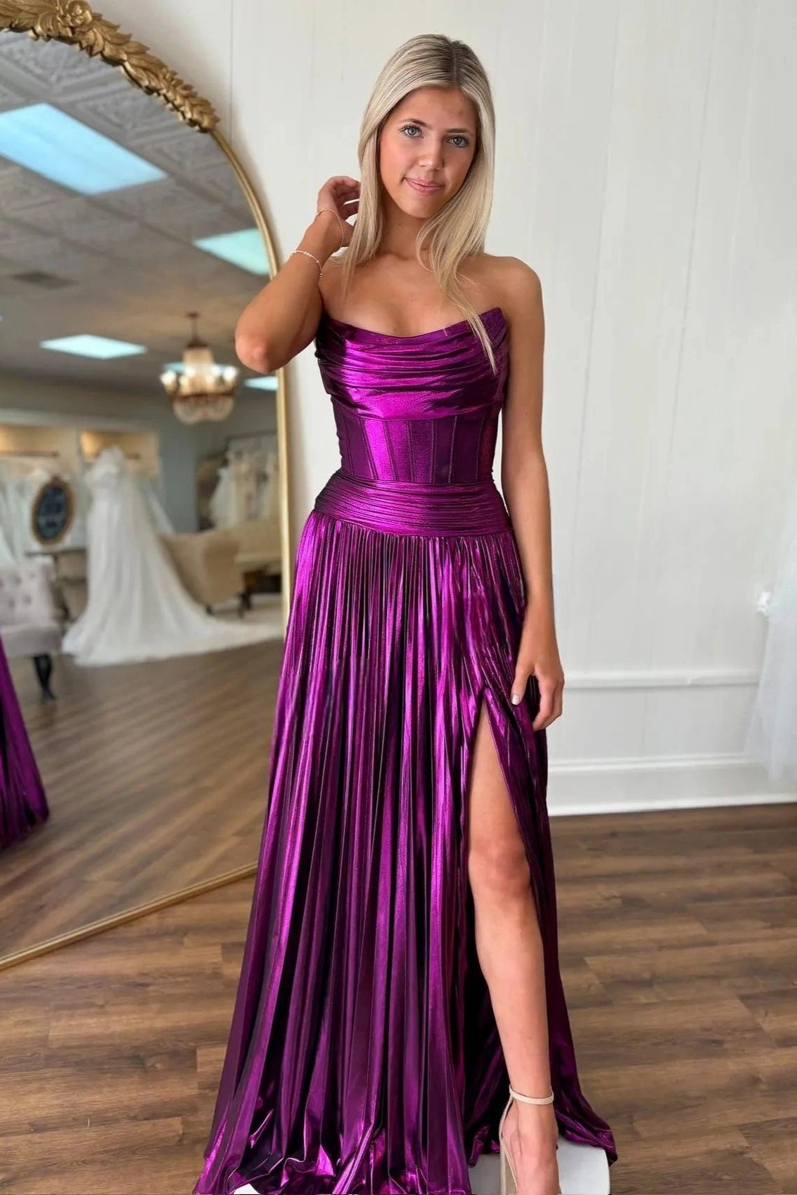 Metallic Purple Prom Queen Dress Strapless Mermaid Mychicdress