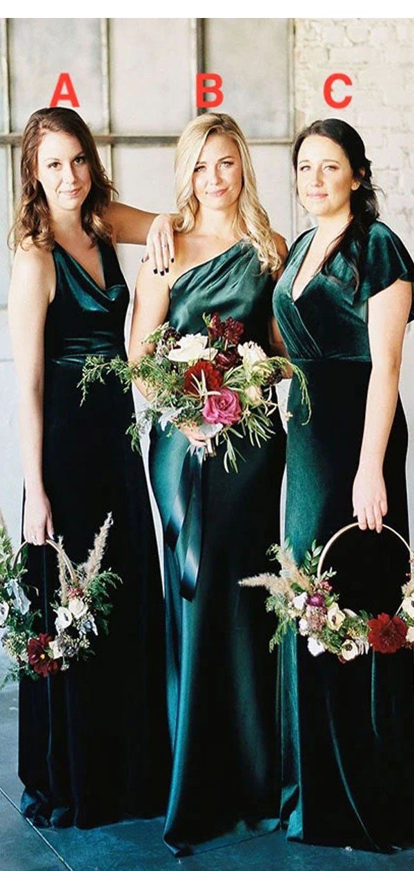 Mismatched Cheap Long Velvet Bridesmaid Dresses Green Mermaid Sleeveless MyChicDress