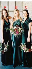 Mismatched Cheap Long Velvet Bridesmaid Dresses Green Mermaid Sleeveless MyChicDress