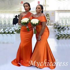 Vestidos de dama de honor de boda de color naranja quemado largo no coincidentes Sirena