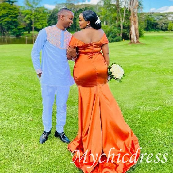 Mismatched Long Burnt Orange Wedding Bridesmaid Dresses Mermaid - MyChicDress