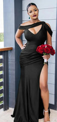 Vestidos de dama de honor negros multiposición Vestido de invitados de boda de satén elástico 2024