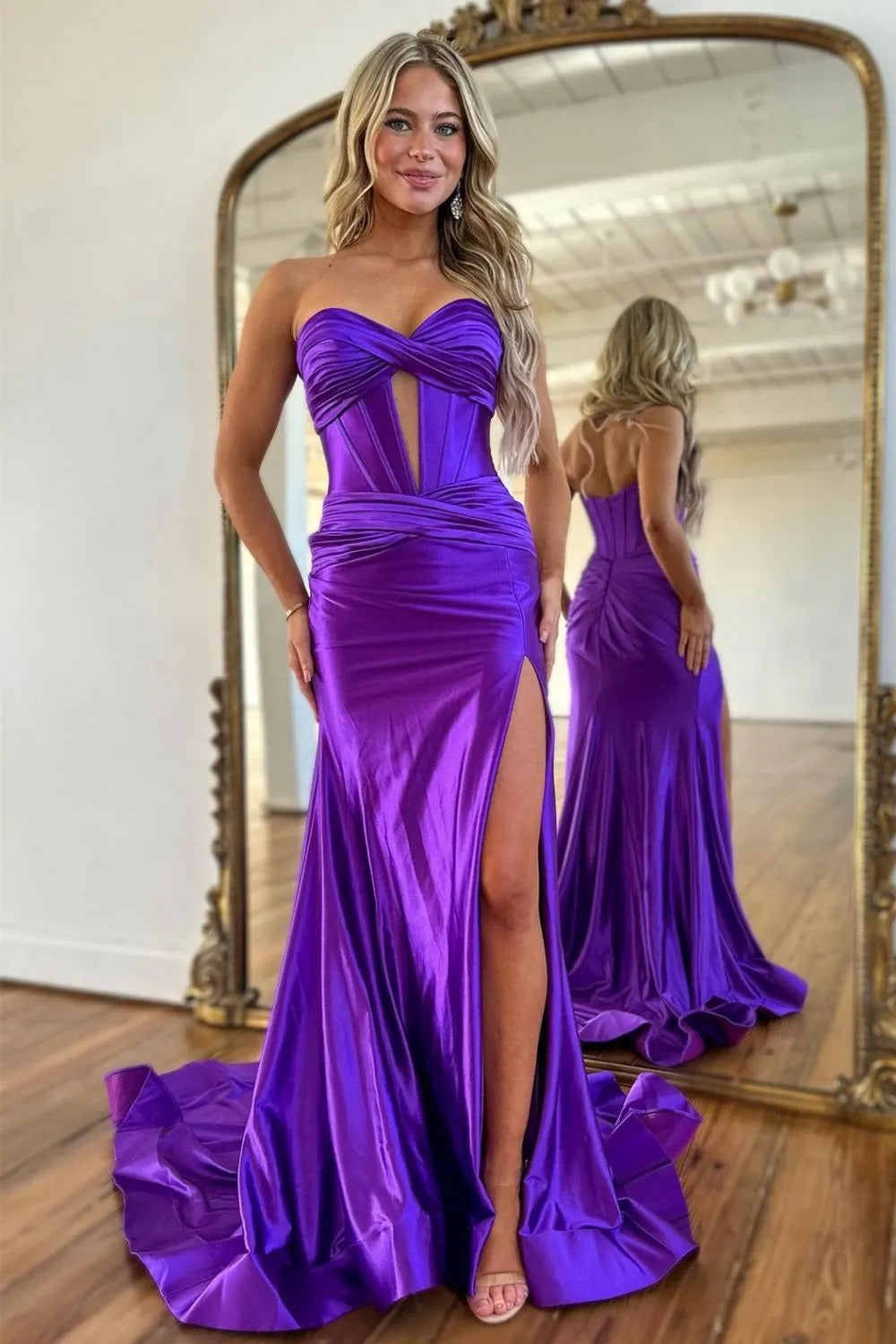 Corset Strapless Purple Prom Dresses UK with Keyhole