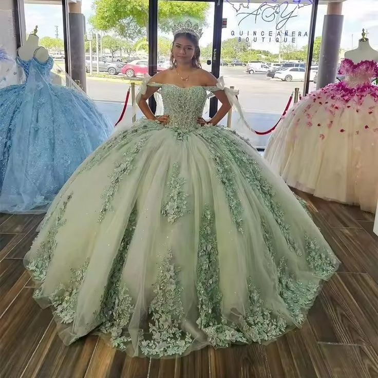 Off Shoulder Quinceañera Dress Sage Green for Sweet 16  Birthday Party Dress Mychicdress