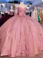 Off the Shoulder Rose Pink Quinceanera Dress Lace Applique Sweet 15 Dress MyChicDress