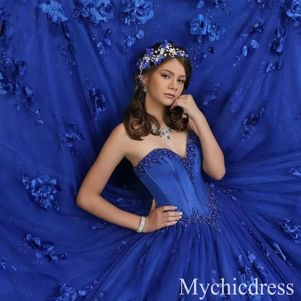 Vestido para quinceañeras con hombros descubiertos, mariposa, azul