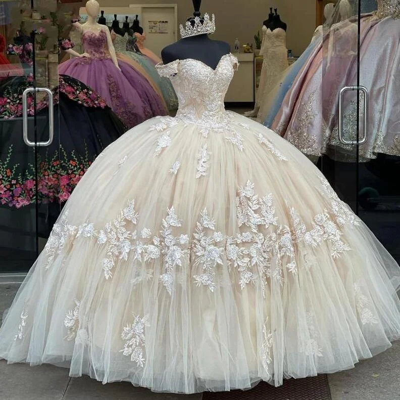 Champagne Quinceanera Dress with Lace Appliques