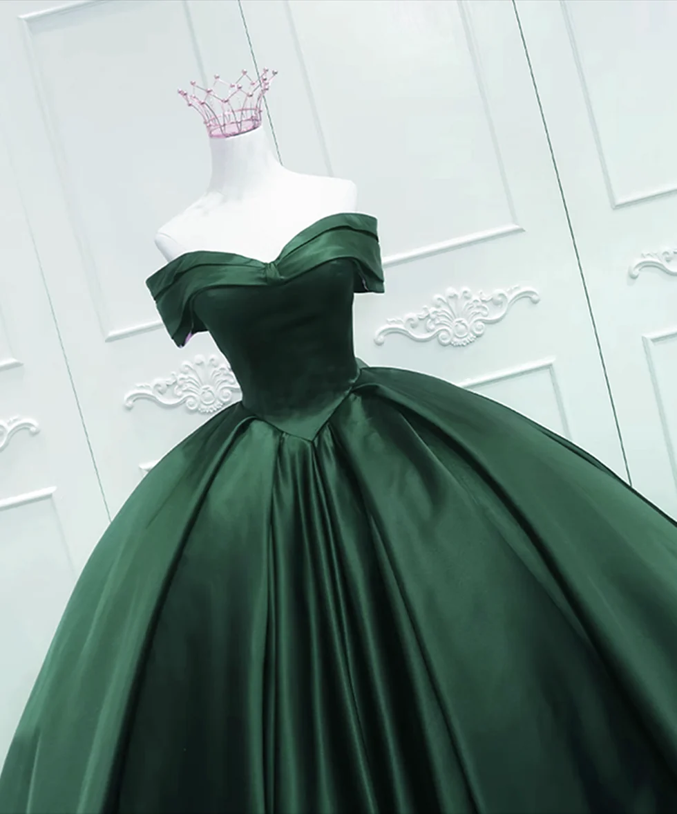 Off the Shoulder Ball Gown Green Satin Quinceanera Dresses - MyChicDress