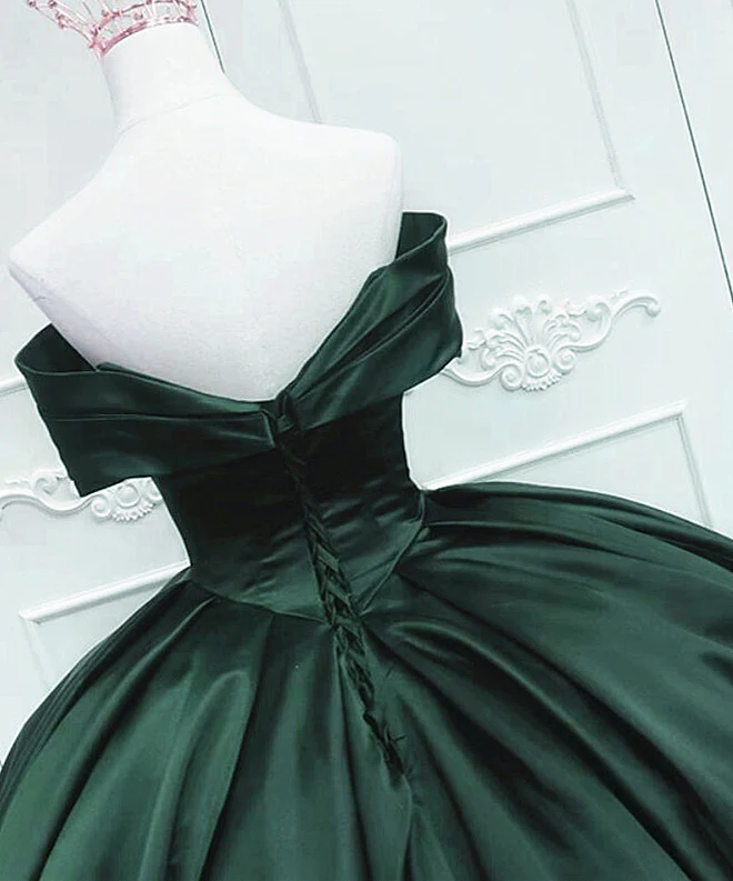 Off the Shoulder Ball Gown Green Satin Quinceanera Dresses - MyChicDress