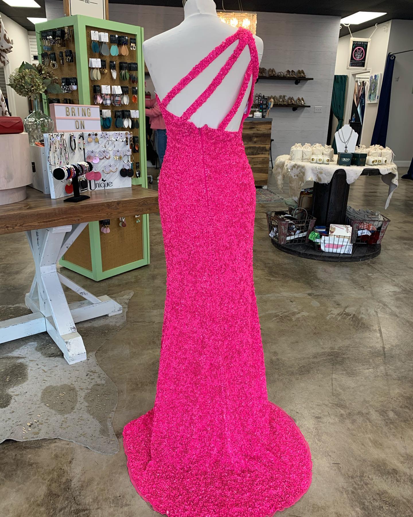 one shoulder pink prom dress mychicdress