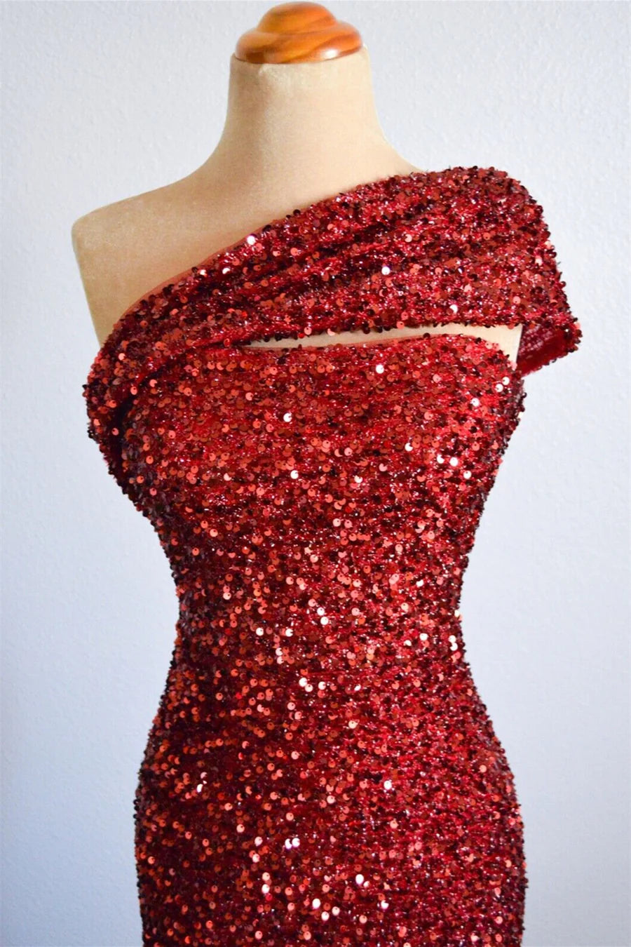 One Shoulder Long Sequins Formal Dress Burgundy Mermaid - MyChicDress