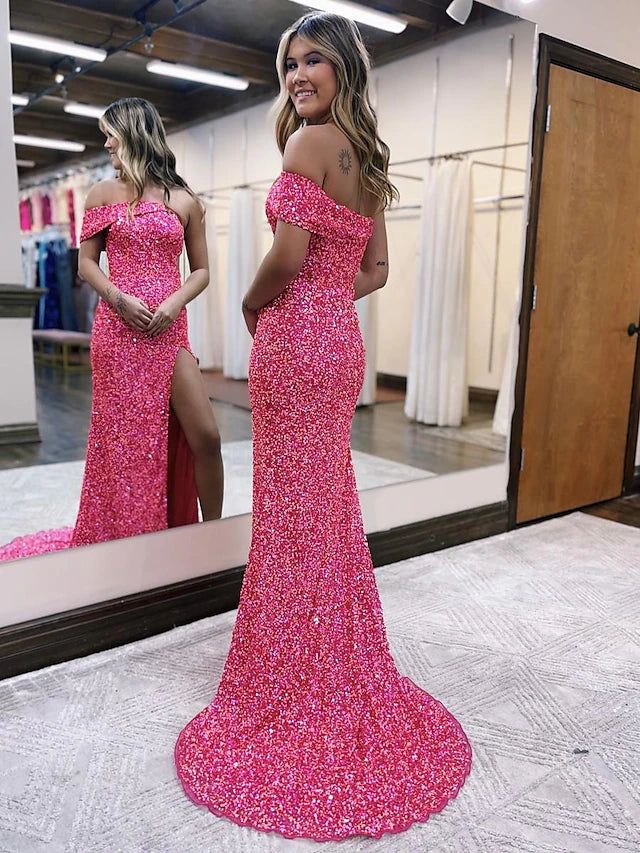 One Shoulder Trumpet Sequin Prom Dresses Sparkle Formal Dress - MyChicDress