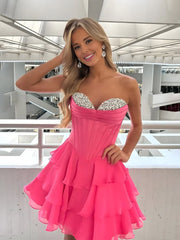 Sweetheart Navy Blue Homecoming Dress Corset Short Beaded Ruffle Dress