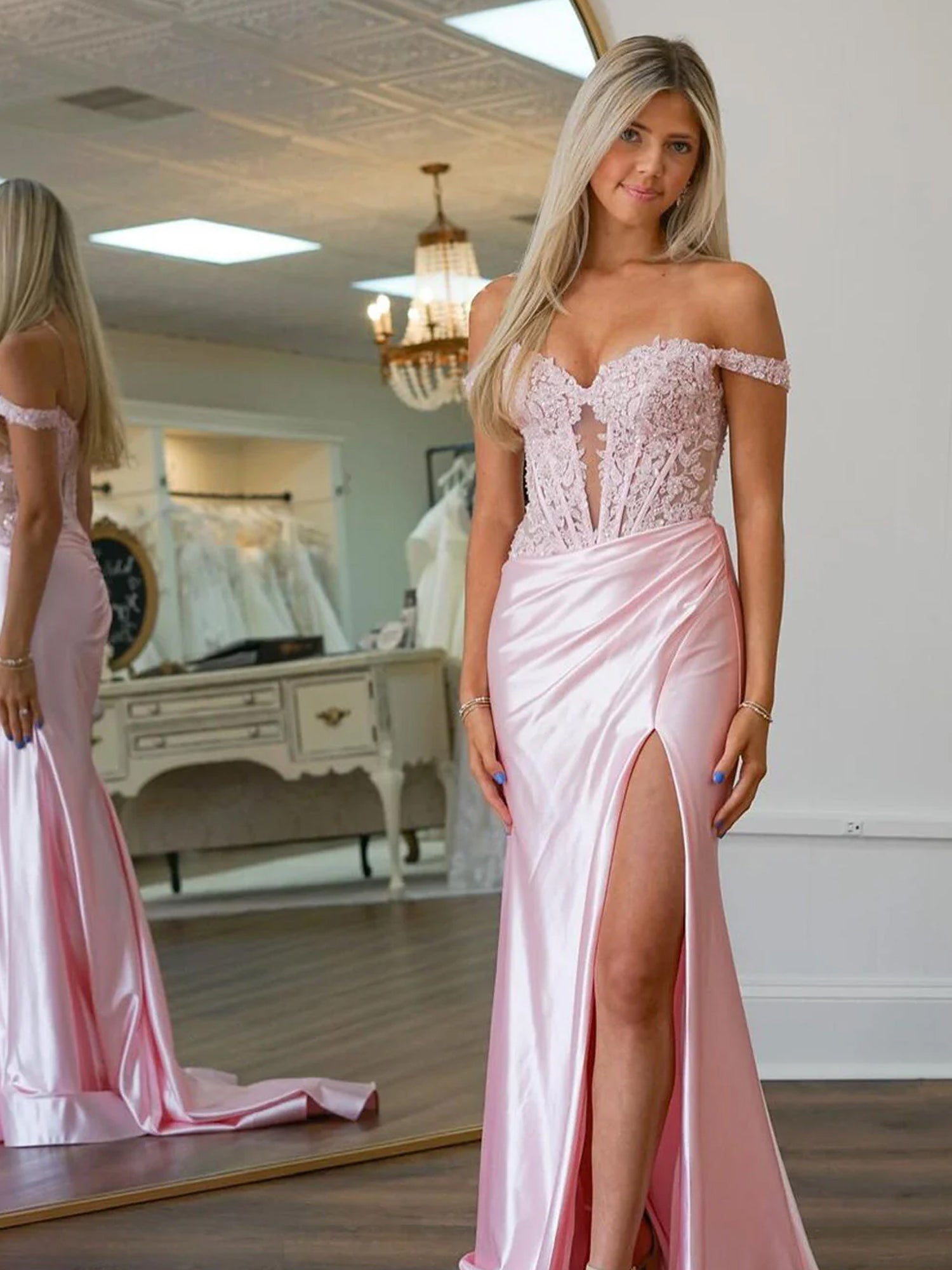Pink Long Prom Dresses Satin Mermaid Sweetheart Formal Wear - MyChicDress