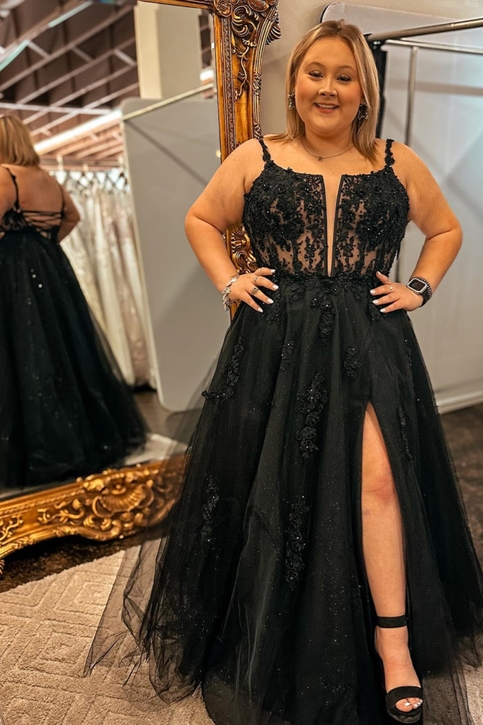 Vestidos de fiesta negros de talla grande 2025 con encaje de sirena y