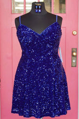 2024 Vestido de fiesta azul real de talla grande Vestido corto Hoco de una línea