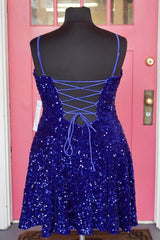2024 Vestido de fiesta azul real de talla grande Vestido corto Hoco de una línea