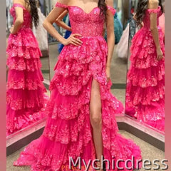 Vestido de fiesta negro escalonado de talla grande con volantes y hombros descubiertos con lentejuelas y encaje