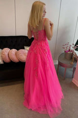 Princess Hot Pink Prom Dresses 2024 Appliqués Backless Long Formal Dress MyChicDress