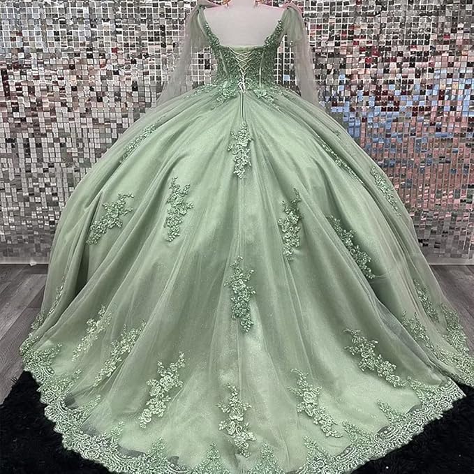 Vestidos de quinceañera de princesa verde menta con encaje 2025 Vestido de fiesta de cumpleaños de 16 años