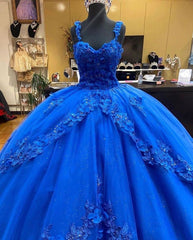 Vintage 2024 Vestidos de quinceañera azul real Flores 3D Cristales Vestido dulce 16